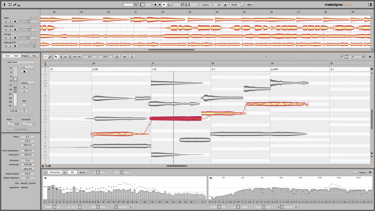Melodyne Studio 5 multitrack editing interface