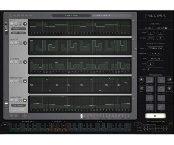 Thesys is an extremely powerful and intuitive MIDI stepsequencer plugin, giving you control over just about all aspects of your favorite MIDI devices.