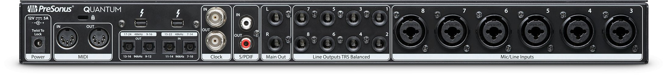 PreSonus Quantum 26 x 32 Thunderbolt™ 2 Audio Interface/Studio Command Center Back View